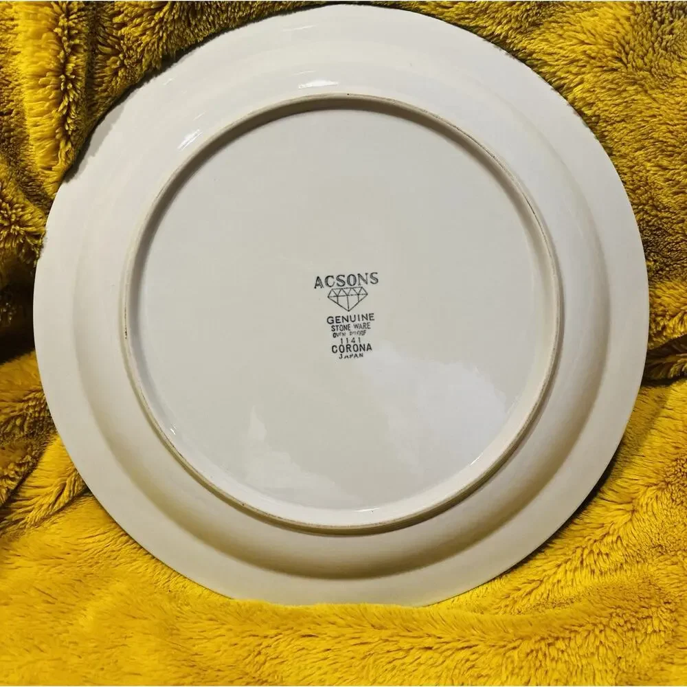 Acsons Corona Japan 1141 Stoneware Brown Orange Bands Chop Plate & Serving Bowl